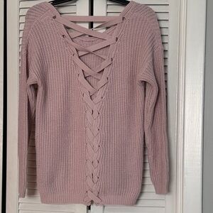 Daytrip Mauve V-Neck Sweater with Crisscross Detail